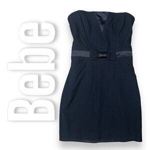 Bebe Strapless Y2K Mini Dress Faux Bow Belt with Pockets, Women’s 0